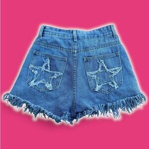 Romwe Star Patches Blue Jean High Rise Shorts Size XS 2